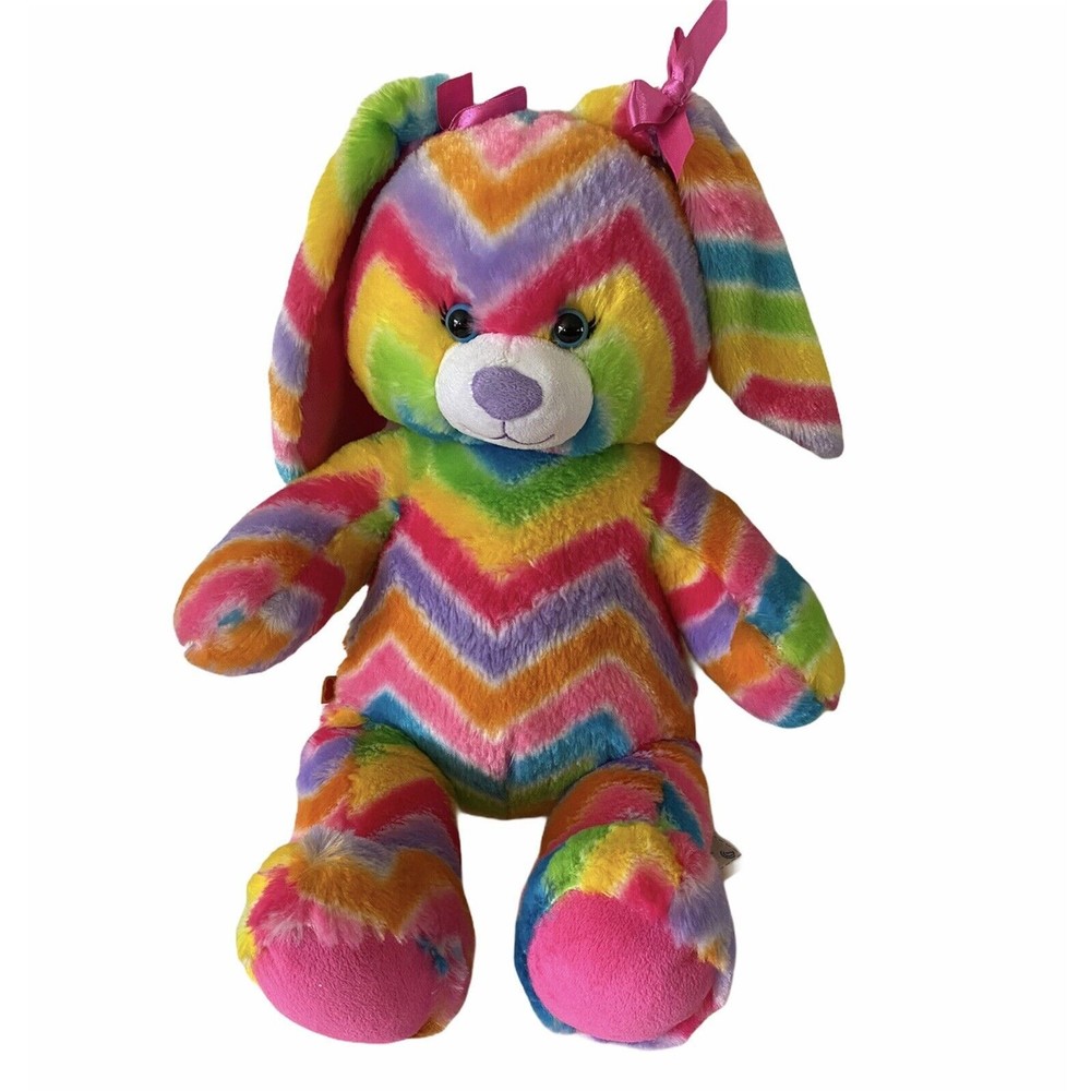 Build a Bear Rainbow Stripe Chevron Bunny 16ā Bright Colors Plush Stuffed Animal